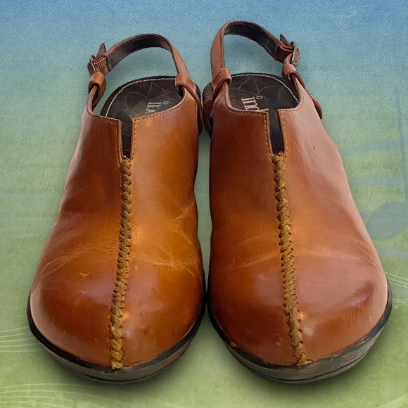 Indigo by Clarks Leather Split Seam Platform Mules Clogs Heels Slingback SZ 6M - Picture 5 of 11